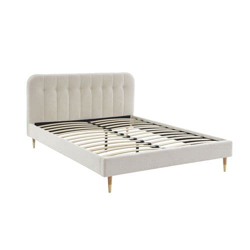 Lit Double Andre Tissu Bouclettes Écru 160x200 Sommier Inclus