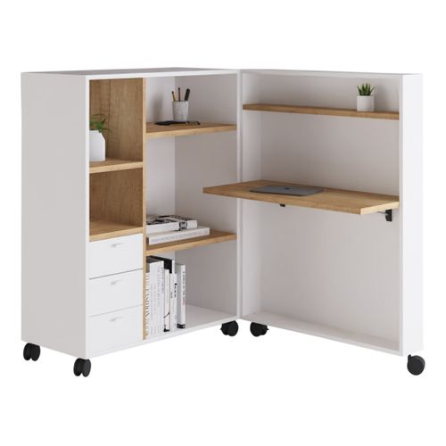 Armoire - Bureau 2 en 1 FLEX blanc/ imitation chêne