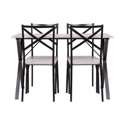 Country Table + 4 Chaise - En Mdf Finition Pvc - Couleur Gris Et Noir Ht20c205