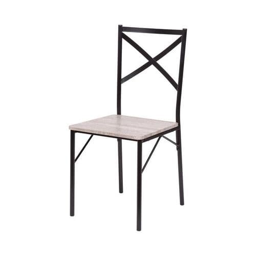 Country Table + 4 Chaise - En Mdf Finition Pvc - Couleur Gris Et Noir Ht20c205