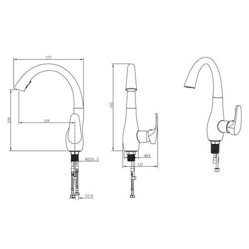 Robinet De Cusine - Mitigeur Mécanique - Noir Mat - Rotatif 360° - 2 Jets - Douchette Extractible