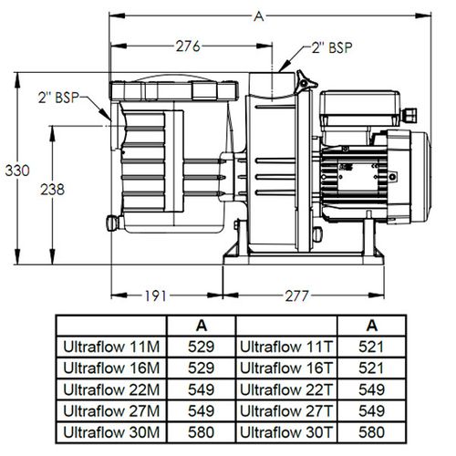 Pompe à Filtration 1.5 Cv, 22m3/h Triphasé - Ultraflow 22t