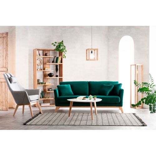 Canapé Scandinave Déhoussable 3 Places En Tissu Gris Foncé Et Bois Clair Oslo