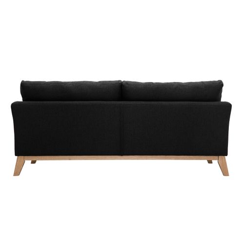 Canapé Scandinave Déhoussable 3 Places En Tissu Gris Foncé Et Bois Clair Oslo