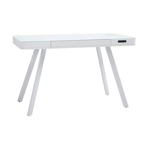 Bureau Connecté Multimédia Avec Tiroir En Verre Et Métal Blanc L120 Cm Clever