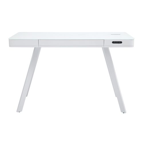 Bureau Connecté Multimédia Avec Tiroir En Verre Et Métal Blanc L120 Cm Clever