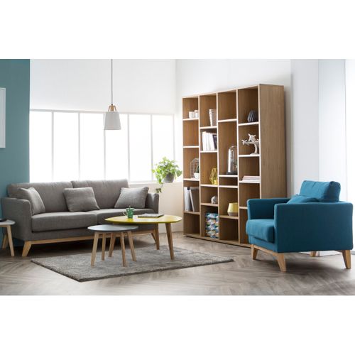 Fauteuil Scandinave Déhoussable En Tissu Beige Et Bois Clair Oslo