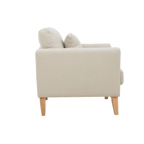 Fauteuil Scandinave Déhoussable En Tissu Beige Et Bois Clair Oslo