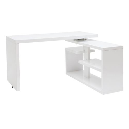 Bureau Modulable Design Laqué Blanc Brillant L147-217 Cm Halton