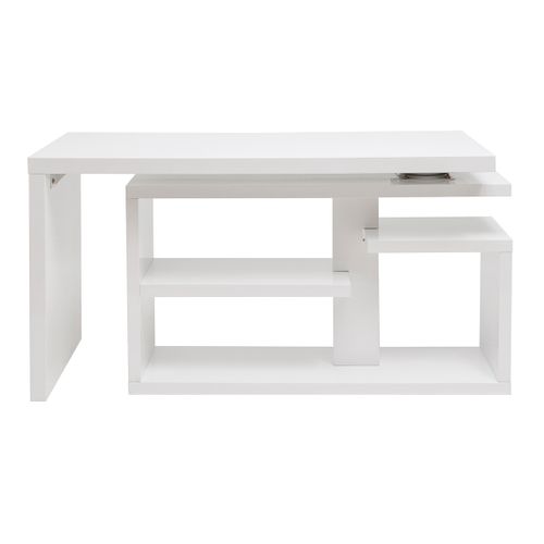 Bureau Modulable Design Laqué Blanc Brillant L147-217 Cm Halton