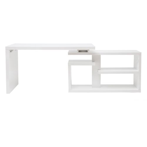 Bureau Modulable Design Laqué Blanc Brillant L147-217 Cm Halton