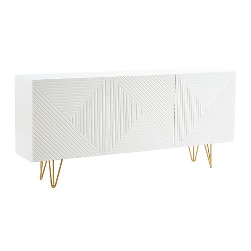 Buffet Design Blanc Et Métal Doré 3 Portes L160 Cm Ozen