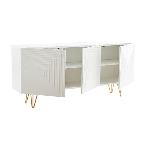 Buffet Design Blanc Et Métal Doré 3 Portes L160 Cm Ozen