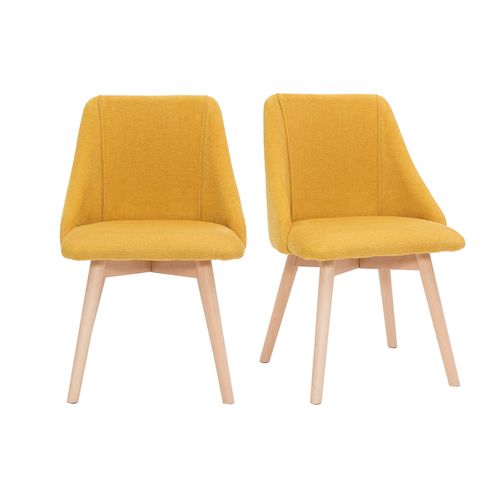 Chaises Scandinaves En Tissu Effet Velours Texturé Jaune Moutarde Et Bois Clair (lot De 2) Higgins