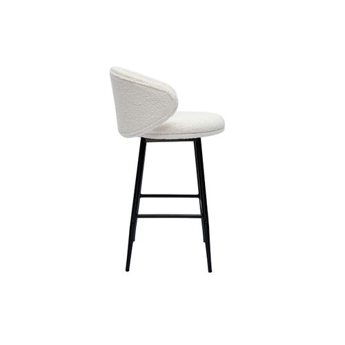 Tabourets De Bar En Tissu Effet Laine Bouclée Blanc Cassé Et Métal Noir H86 Cm (lot De 2) Rosalie