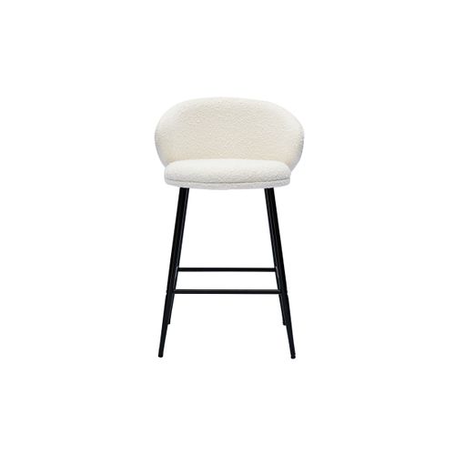 Tabourets De Bar En Tissu Effet Laine Bouclée Blanc Cassé Et Métal Noir H86 Cm (lot De 2) Rosalie