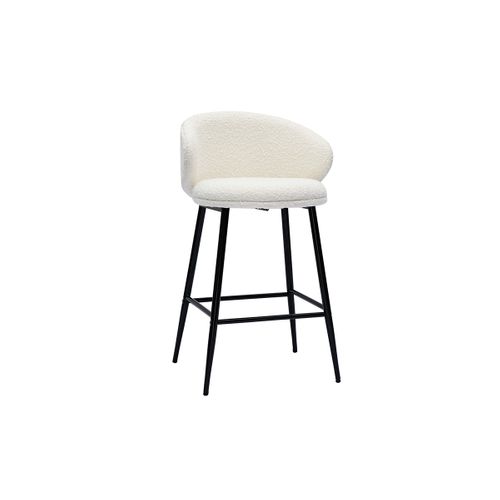 Tabourets De Bar En Tissu Effet Laine Bouclée Blanc Cassé Et Métal Noir H86 Cm (lot De 2) Rosalie