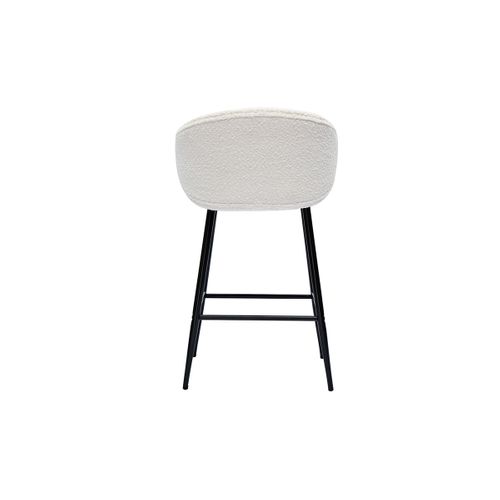 Tabourets De Bar En Tissu Effet Laine Bouclée Blanc Cassé Et Métal Noir H86 Cm (lot De 2) Rosalie