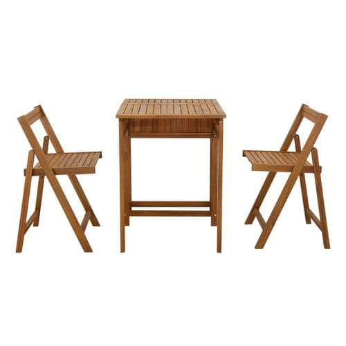 Set De 2 Chaises Pliantes Et 1 Table De Balcon Rabattable Avec Rangement En Bois Massif Prado