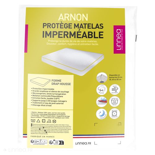 Protège Matelas Imperméable 160x190 Cm Bonnet 30cm Arnon Molleton Coton Contrecollé Polyuréthane