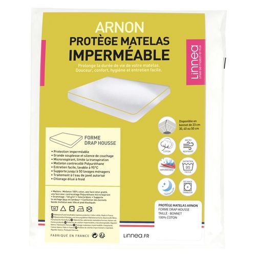 Protège Matelas Imperméable 130x210 Cm Bonnet 23cm Arnon Molleton Coton Contrecollé Polyuréthane