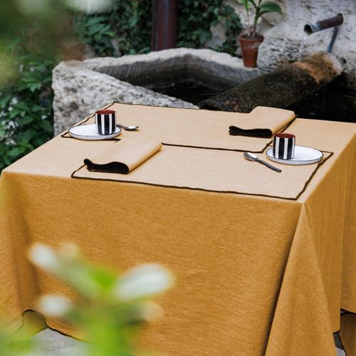 Nappe Coton 160x300 Cm Hono Jaune Curry Finition Point Bourdon