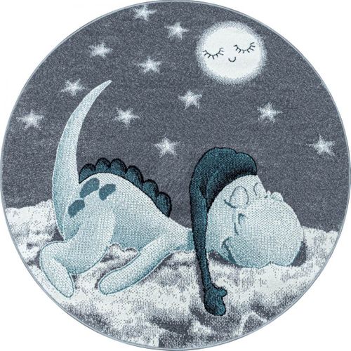 Tapis Bleu Pour Chambre D'enfant Rond Dino Bleu Ø 160