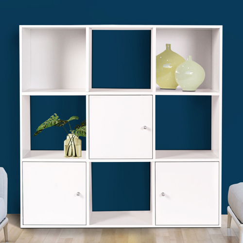 Meuble De Rangement Cube Rudy 9 Cases Bois Blanc Avec 3 Portes