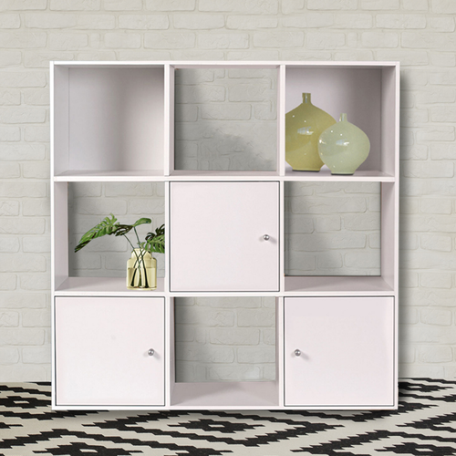 Meuble De Rangement Cube Rudy 9 Cases Bois Blanc Avec 3 Portes