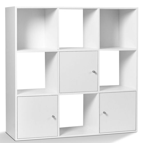 Meuble De Rangement Cube Rudy 9 Cases Bois Blanc Avec 3 Portes