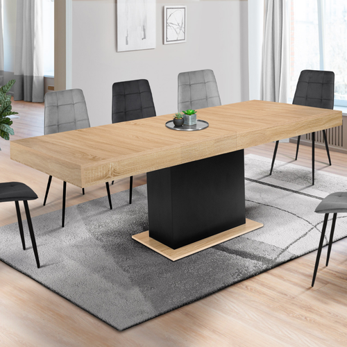 Table à Manger Extensible Rectangle Eden 6-10 Personnes Bois Et Noir 160-200 Cm