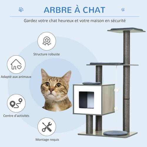 Arbre à Chats Design Contemporain Beige Hêtre Gris