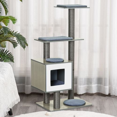 Arbre à Chats Design Contemporain Beige Hêtre Gris