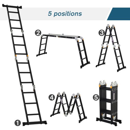 Echelle Alu. Pliable Multifonction 5 Positions 3,7 M 12 Échelons Charge Max. 150 Kg