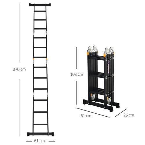 Echelle Alu. Pliable Multifonction 5 Positions 3,7 M 12 Échelons Charge Max. 150 Kg