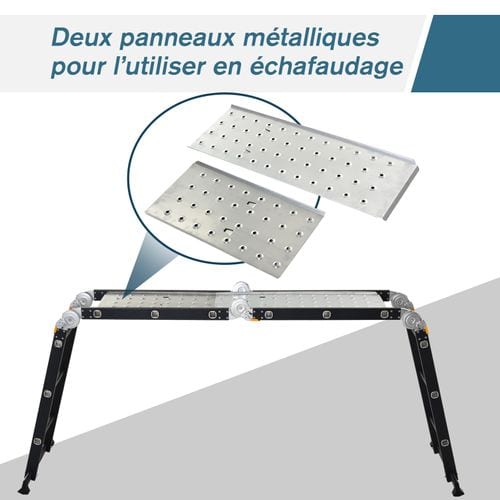 Echelle Alu. Pliable Multifonction 5 Positions 3,7 M 12 Échelons Charge Max. 150 Kg