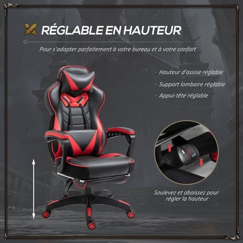 Fauteuil De Bureau Gamer Inclinable Repose-pied Coussins Revêtement Synthétique