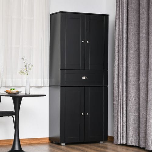 Armoire De Cuisine Multi-rangements 4 Portes + Grand Tiroir Noir