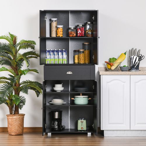 Armoire De Cuisine Multi-rangements 4 Portes + Grand Tiroir Noir