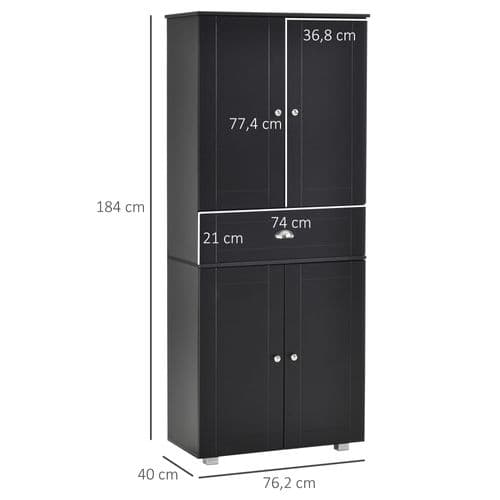 Armoire De Cuisine Multi-rangements 4 Portes + Grand Tiroir Noir