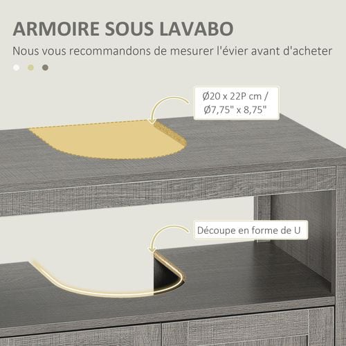 Meuble Sous-vasque 2 Portes Niche Aspect Bois Gris