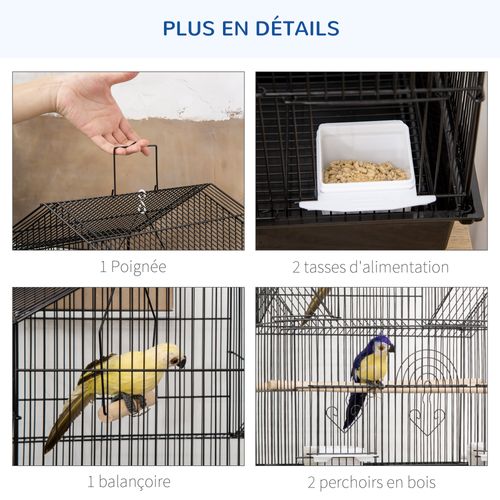 Cage à Oiseaux Design Maison Multi-équipement Métal Noir