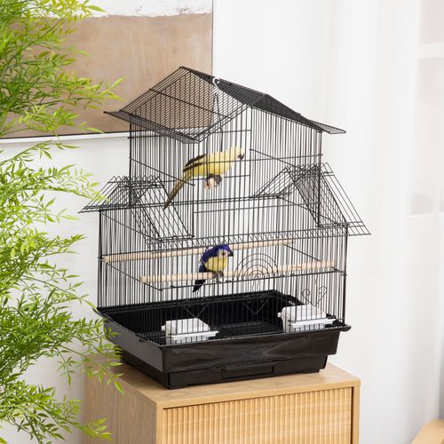 Cage à Oiseaux Design Maison Multi-équipement Métal Noir