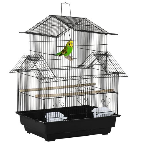 Cage à Oiseaux Design Maison Multi-équipement Métal Noir