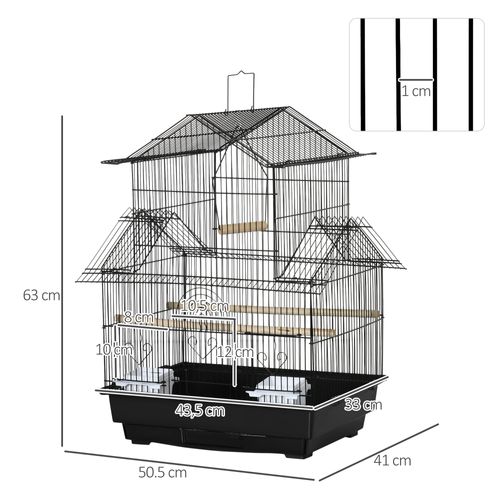 Cage à Oiseaux Design Maison Multi-équipement Métal Noir