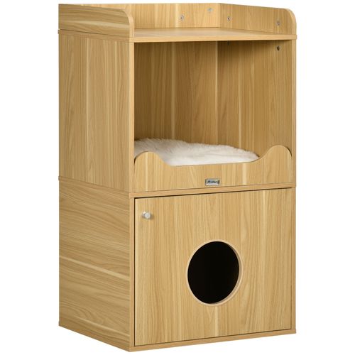 Maison De Toilette Chat - Porte, Niche, Coussin, Plateau - Aspect Bois Clair