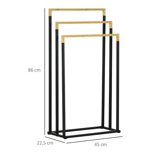 Porte-serviette Autoportant 3 Barres Bambou Acier