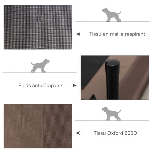 Lit Pour Chien Chat Sur Pieds Oxford Textilène Micro-perforé Marron Noir