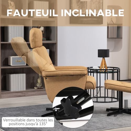 Fauteuil Relax Inclinable Style Contemporain Avec Repose-pied Camel