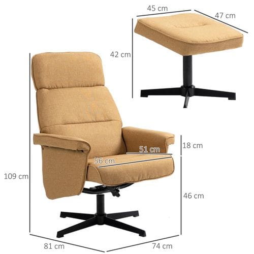 Fauteuil Relax Inclinable Style Contemporain Avec Repose-pied Camel